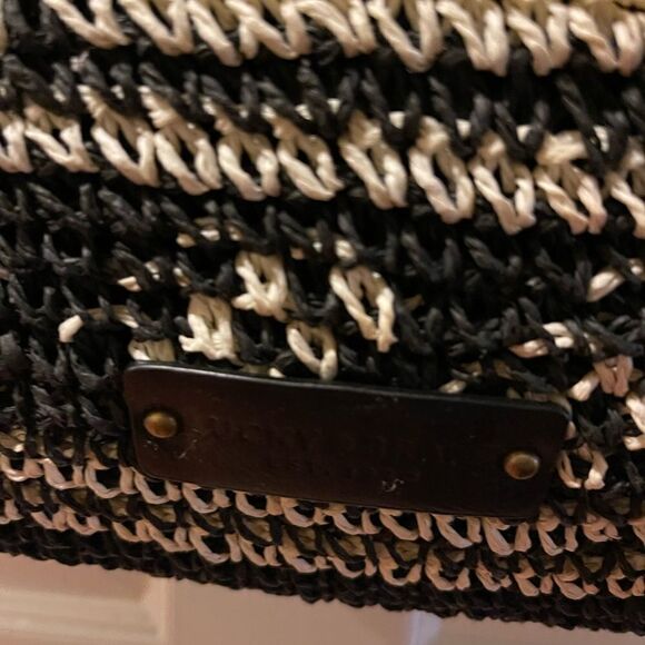 Lucky Brand Woven Texture Boho Black & Ivory black Handle Tribal Large Tote Bag - Picture 4 of 13